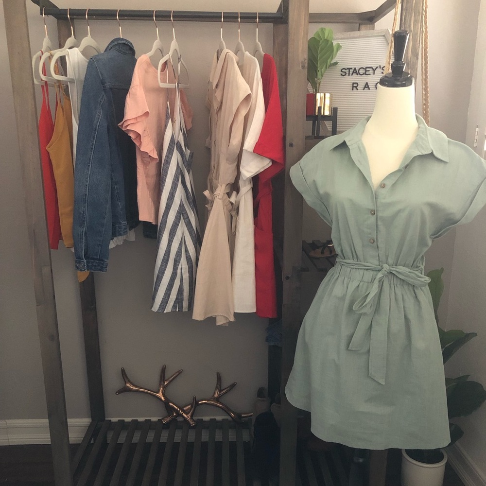Vintage style sage color flowy open-back dress